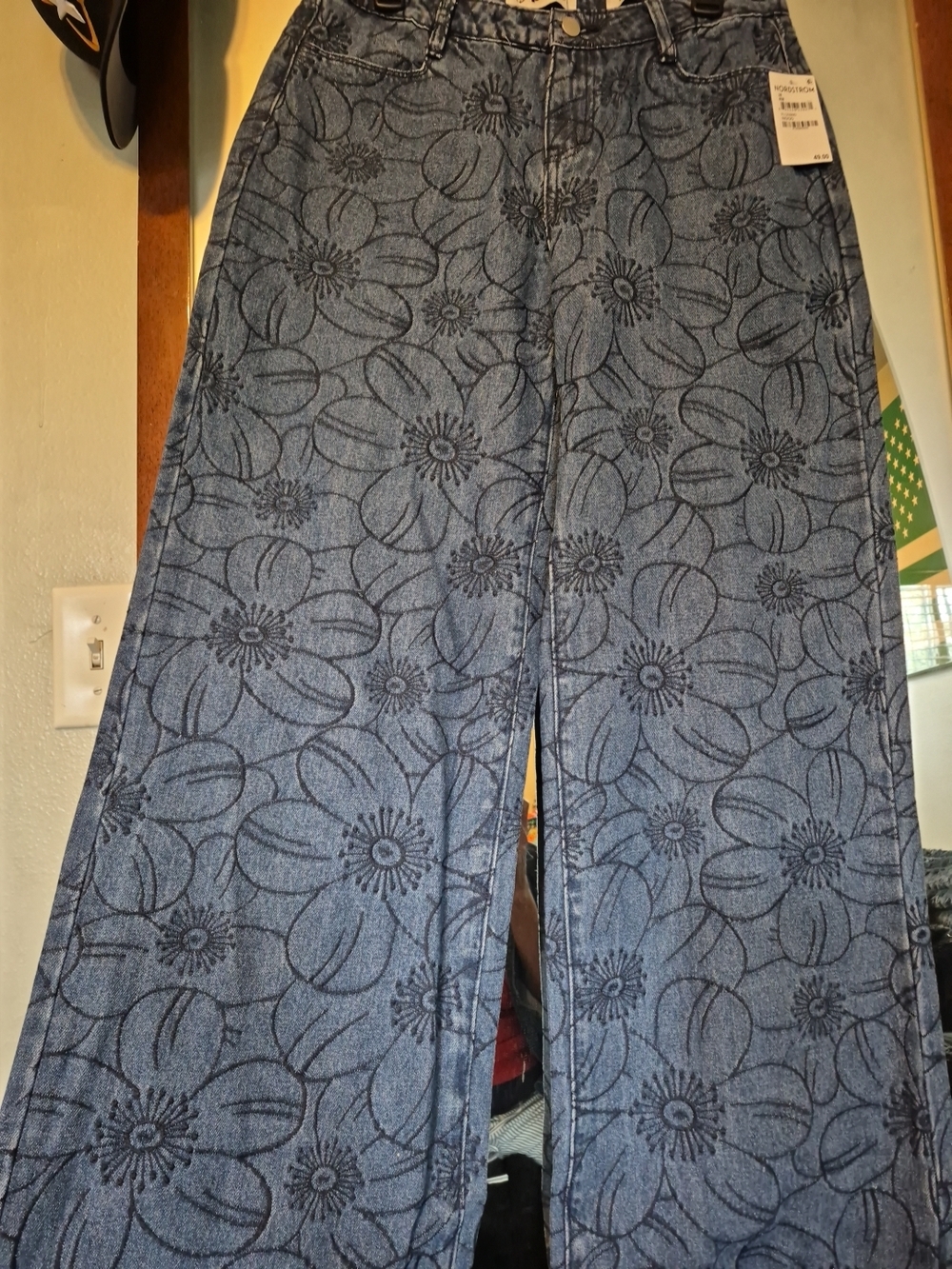 Nordstrom Blue Floral Wide-Leg Jeans